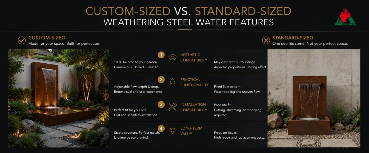 Custom-sized vs. Standard-sized Weathering Steel Water Features